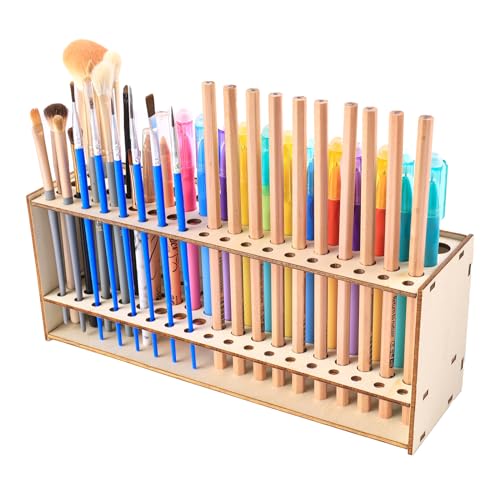 JUXINE Pinselhalter Malen Holz, Make-up Pinsel aufnehmen kann,Pinsel-Organizer mit 67 Löchern für Künstler,Aufbewahrung für Holz-Pinsel, Bleistifte,Stifte,. von JUXINE