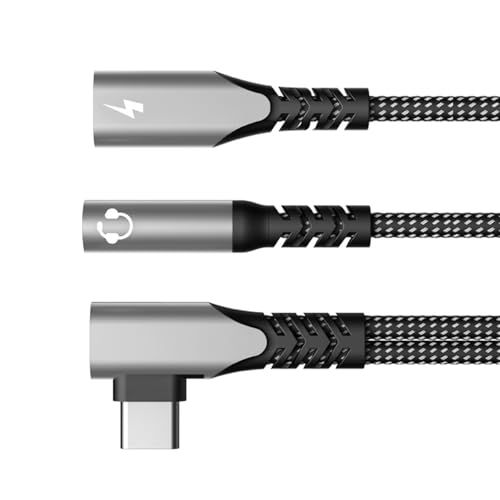 JUYAXIN 90 Grad Typ C auf 3,5 mm Sound und PD60W Ladeadapter mit eingebautem Schutzchip für Telefon von JUYAXIN