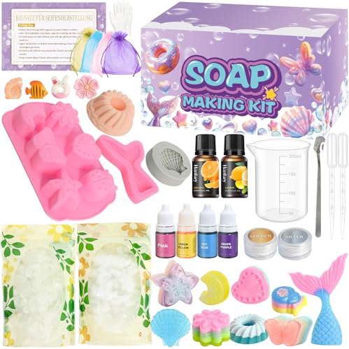 Seife Selber Machen für Kinder, JUYRLE Kreative DIY Set für Anfänger, Bastelset Erwachsene Seifenherstellung, Badebomben Seifen Selber Machen Set als Geburtstage Geschenk für frauen von JUYRLE