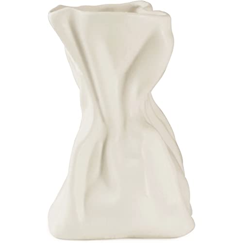 18 cm Keramik Papiertüten Vase, einzigartiges Design Blumenvasen für Moderne Wohnkultur und Tischdekoration, dekorative Vase für Pampasgras - Beige von JUZAI