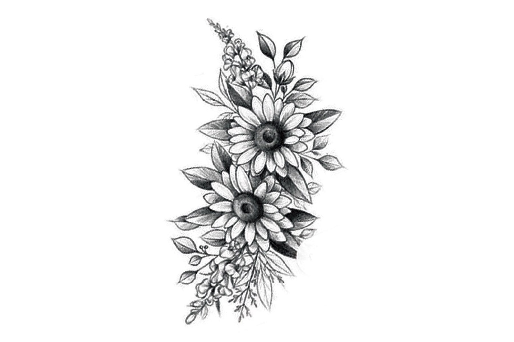 Blume Temporäres Tattoo, Floral Festival Tattoos, Schwarze Floral Tattoo von JUZIgift