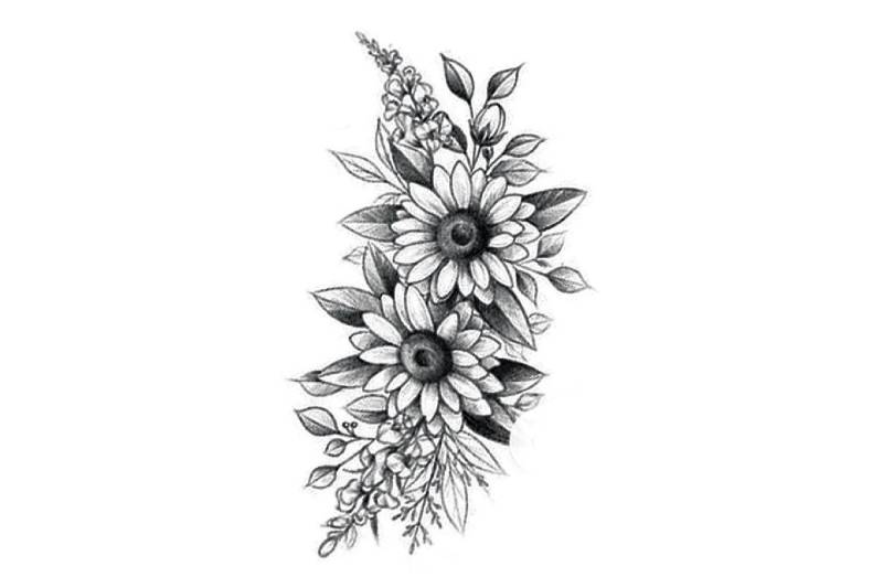 Blume Temporäres Tattoo, Floral Festival Tattoos, Schwarze Floral Tattoo von JUZIgift