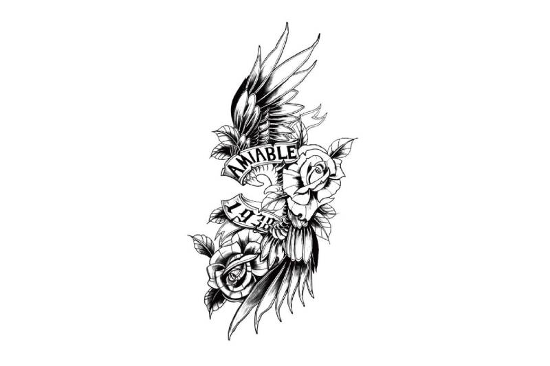 Blume Temporäres Tattoo, Floral Festival Tattoos, Schwarze Floral Tattoo von JUZIgift