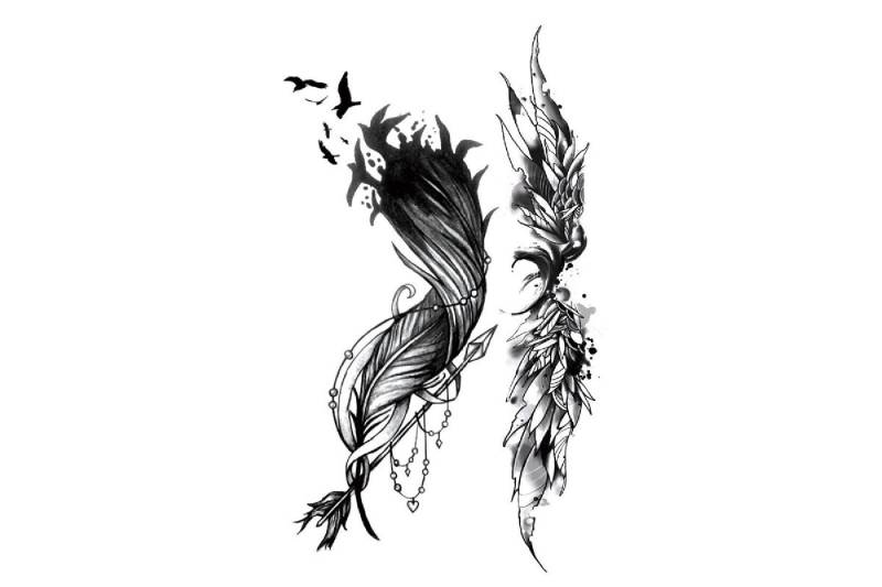 Feder Temporäre Tattoo, Tattoo| Schwarze Federn Tattoos | Festival Tattoo Sommer Tattoo-Design, Tattoo-Ideen, Tattoo-Blitz von JUZIgift