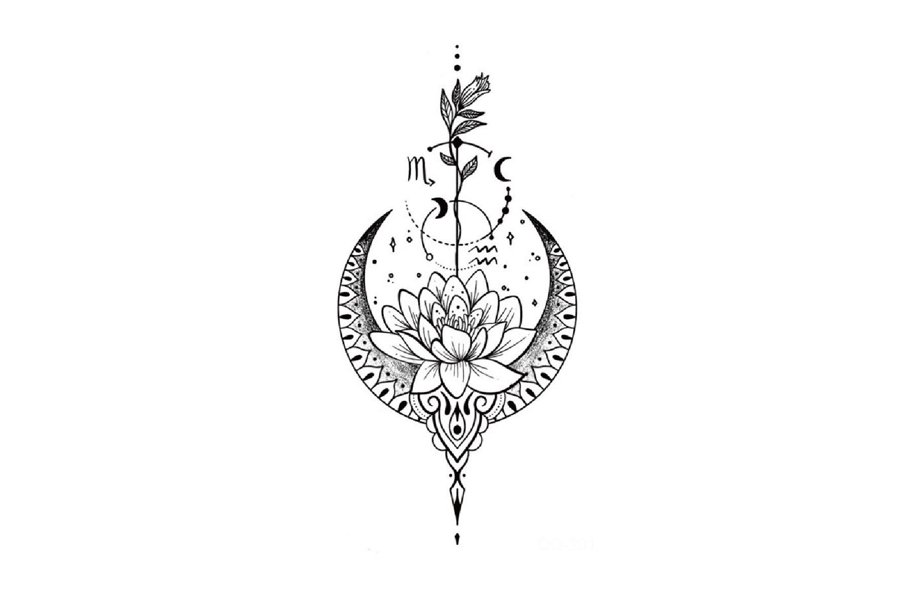 Lotus Unalome Temporäres Tattoo, Florales Liebestattoo, Kleines Lotusblüten-Tattoo, Flower-Temp-Tattoo, Lotus-Linie-Tattoo von JUZIgift