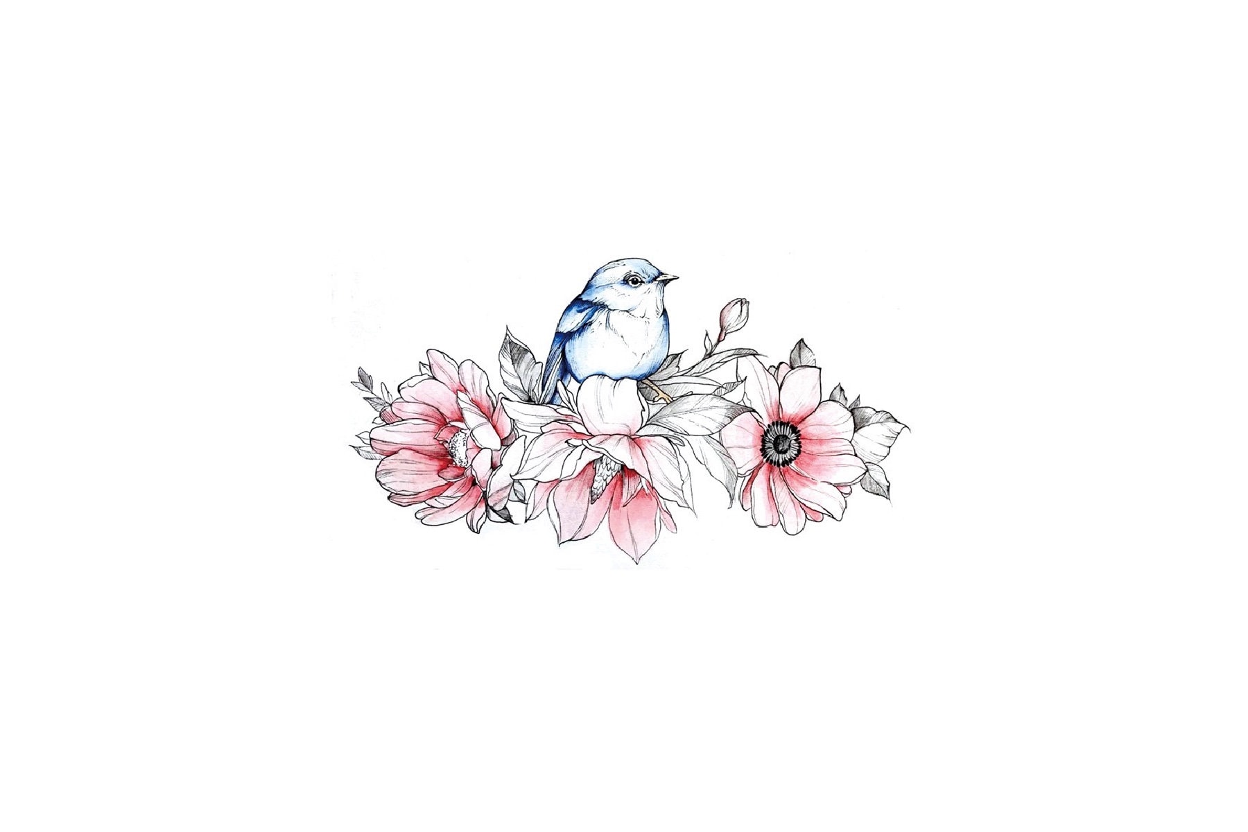 Vogel Blume Tattoo, Blumen Floral Festival Wild Tattoo von JUZIgift