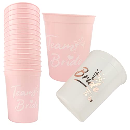 JGA Team Bride Becher Set 16 mit Bride to be Tassen Rosegold für Bachelorette Party Accessories, Junggesellenabschied Frauen Dekoration Mehrwegbecher Trinkbecher (16Oz, 450ml) von JVAENOUSN