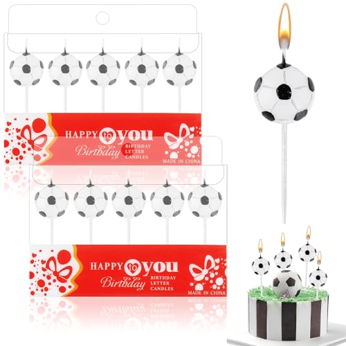 JVBAJV 10 Stück Fußball Kuchenkerzen Fußballform Geburtstagskerzen Fußball Geburtstagskerzen Fußball Kerzen Cupcake Topper Kuchen Dekorationen für Geburtstag Jungen Mädchen Kinder Party Deko Geschenk von JVBAJV