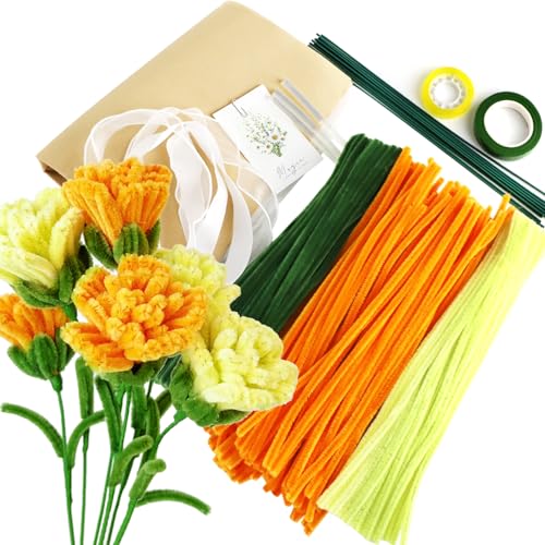 JVBAJV 295 Stück Pfeifenreiniger Blumen Set,Blumenstrauß Pfeifenreiniger Set,Pfeifenputzer Bunt mit 3 Farben,12 Stück Grün Basteldraht,Geschenkpapier,Geschenkband,Klebeband von JVBAJV