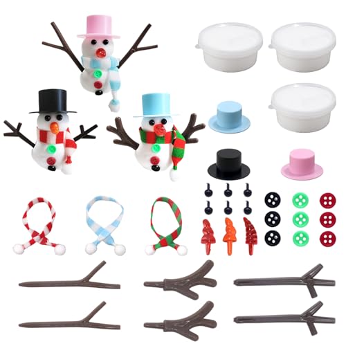 JVBAJV 3 Set Bastelset Weihnachten Kinder, Weihnachten Schneemann, Bastelset Weihnachten Modelliermasse Lufttrocknend, DIY Kugelknete Schneemann für Kinder Weihnachtsgeschenke von JVBAJV