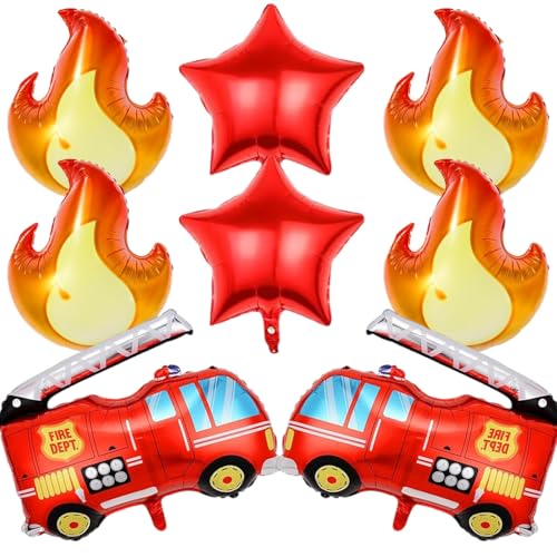 JVBAJV 8 Stück Feuerwehr Geburtstag Deko, Feuerwehr Deko Kindergeburtstag, Kindergeburtstag Feuerwehrauto Deko, Feuerwehr Luftballon für Jungen Mädchen Kinderparty Geburtstags Party von JVBAJV