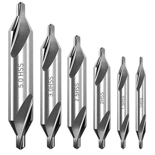 JVBAJV 6 Stück HSS Zentrierbohrer Metall Set 60 Grad HSS Zentrierbohrer Set 1/1,5/2/2,5/3/5mm Zentrierbohrer Center Drill Bit Senker Anbohrer Für Drehbank Zubehör, Holz Drehmaschine Zubehör von JVBAJV