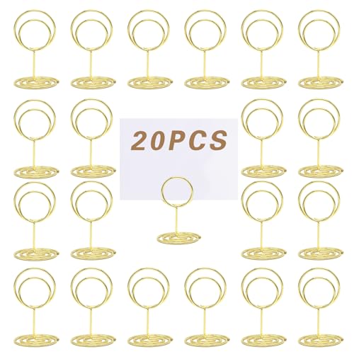 JVHLOV 20 Stück Tischkartenhalter, Metall Fotohalter Platzkartenhalter, Runder Namenskarten Halter, Runder Foto-Stick-Clip, für Hochzeit, Party, Restaurant(Gold;Silber;Roségold) (Gold) von JVHLOV