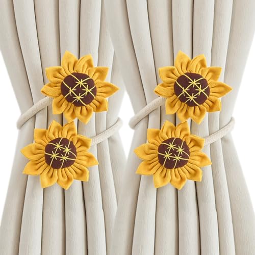 Fensterhalterungen, Holzvorhangschnalle, 1 Paar Sonnenblumen-Vorhänge, Raffhalter, biegbar, schöne Vorhangschnalle, Raffhalter (gelber Kaffee) von JVNALwnkv