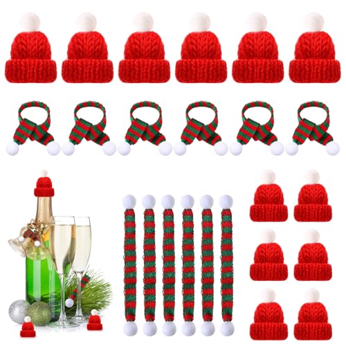 JWDMHSJ 24 Stücke Mini Weihnachtsmütze und Schal Set, Mini-Strickmütze des Weihnachten, mini strickmützen, Für Tischdekoration, Schneemann, Dekoration, Geschenk, Dekoration, Party von JWDMHSJ