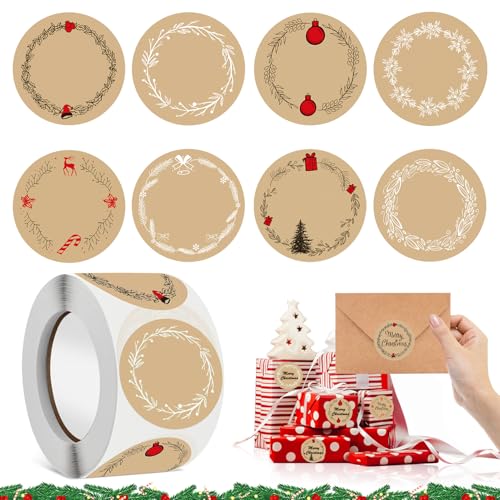 Aufkleber Weihnachten, 500 Stück weihnachtsaufkleber selbstklebend, Kraftpapier Weihnachtsaufkleber, weihnachtsaufkleber zum beschriften, für Backen Geschenktüten Briefumschlag (B) von JWDMHSJ