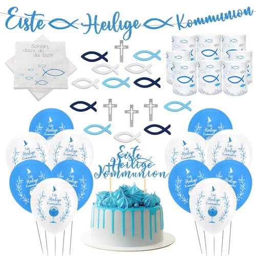 139 Stück Kommunion Deko, Junge Tischdeko Kommunion Servietten Konfirmation Deko Windlicht Fisch Deko, Holz Fische Deko, Ballons für Taufe, Deko für Servietten Taufdeko Tisch Deko 139 Stück Kommunion Deko, Junge Tischdeko Kommunion Servietten Konfirmation Deko Windlicht Fisch Deko, Holz Fische Deko, Ballons für Taufe, Deko für Servietten Taufdeko Tisch Deko von JWDMHSJ