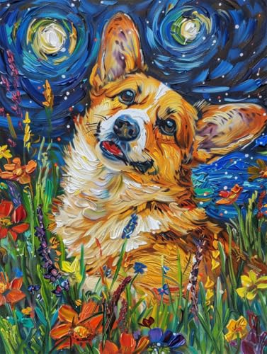 JWPSHIJIE Diamond Painting, Hund zwischen Blumen 5D Diamant Painting Bilder Diamant Malerei Mosaik Strass für Home Wall Dekorationen 40 * 50cm von JWPSHIJIE