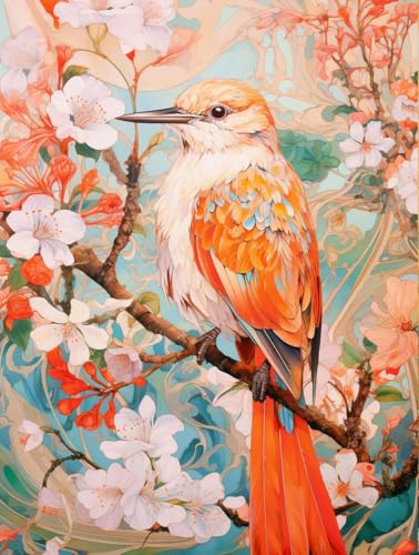 JWPSHIJIE Diamond Painting, Vogel auf Blumenzweig Diamant Painting Bilder,DIY Cross Stickerei Malerei Kits,Wohnzimmer Schlafzimmer Büro Wand Und Eingang Dekoration 40 * 50cm von JWPSHIJIE