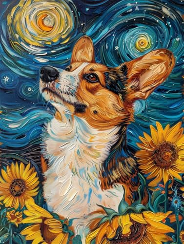 JWPSHIJIE Diamond Painting Full Set, Hund zwischen Blumen Diamond Painting Zubehör DIY Diamant Malerei für Wohnzimmer Schlafzimmer Büro Wand Und Eingang Dekoration 40 * 50cm von JWPSHIJIE