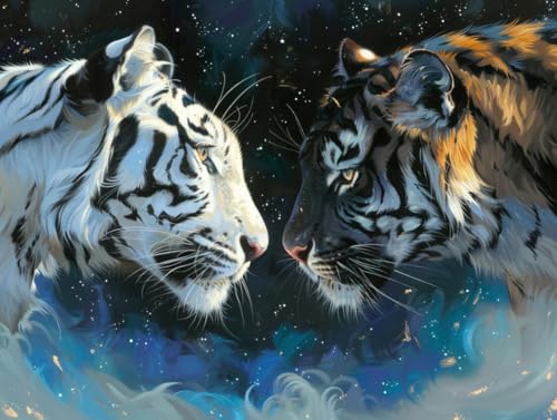 JWPSHIJIE Kreuzstich-Set zum Selbermachen, Fantasietier Tiger Kreuzstich Stickpackungen Vorgedruckt, komplettes Sortiment an vorgedruckten Startersets für Anfänger 40x50cm von JWPSHIJIE