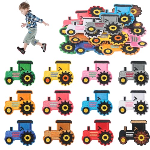 12PCS Traktor Aufnäher, Flicken zum Aufbügeln Kinder, Patches zum Aufbügeln Dekoratives Zubehör Für DIY T-Shirt, Jeans, Mützen von JWTRSVTY