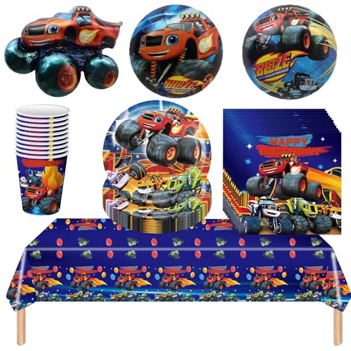 44Pcs Monster Truck Kindergeburtstag Party Geschirr, Monster Truck Kinder Party Tischdeko Geschirr mit Monster Truck deko Folienballon, Monster Truck Party Supplies set, für Kinder Auto Partyzubehör von JWTRSVTY