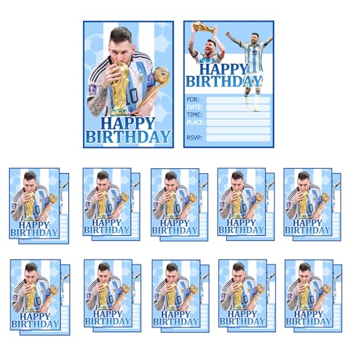JWTRSVTY Messi Geburtstag Party Einladung, 30 Pcs Messi Einladung zum Kinder Geburtstag, Themed Party Geburtstag Einladungskarten Set, Partyeinladung, für Mädchen und Jungen Geburtstagseinladungen von JWTRSVTY