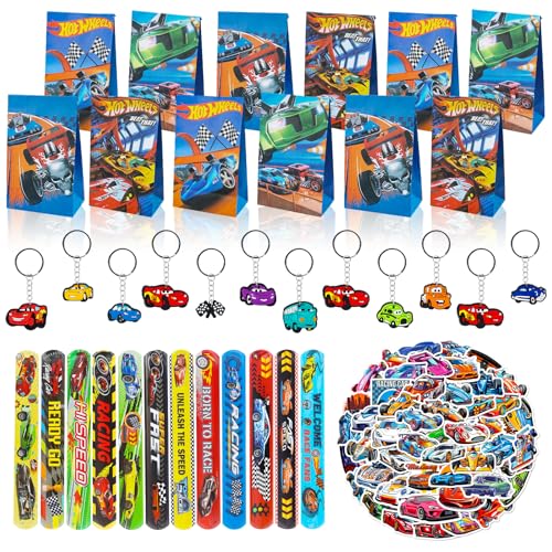 Rennauto Kinder Party Geschenke, Racing Car Party Mitgebsel Set Geschenktasche ArmbäNder SchlüSselanhäNger Aufkleber, Rennauto Theme Geburtstag Geschenk, FüR Jungen MäDchen Geburtstag Party Supplies von JWTRSVTY