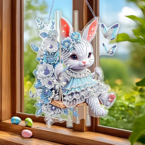 JXAXD Diamond Painting Ostern Osterei, DIY Diamant Painting Osterhase, 5D Diamant Painting Fensterbilder, Fensterbilder Ornamente Diamant Malerei, für Fenster Wand und Eingang Decor, B von JXAXD