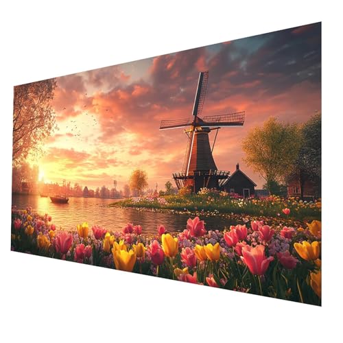 5D Diamond Painting Erwachsene, Diamant Malen Nach Zahlen Windmühle mit Diamond Painting Zubehör Set Blume, Vollbohrer leinwand Malen 100x200cm, Diamant Cross Stitch Bastelset Erwachsene JXL-4650 5D Diamond Painting Erwachsene, Diamant Malen Nach Zahlen Windmühle mit Diamond Painting Zubehör Set Blume, Vollbohrer leinwand Malen 100x200cm, Diamant Cross Stitch Bastelset Erwachsene JXL-4650 von JXLEULIN