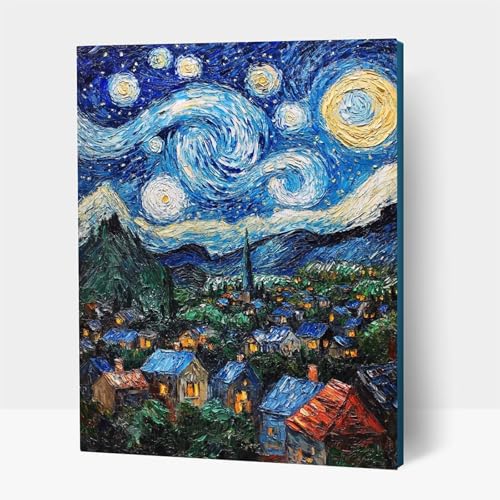 Diamond Painting Erwachsene, Diamant Malen Nach Zahlen Sternenhimmel mit Diamond Painting Zubehör Kleine Stadt, Vollbohrer leinwand Malen, Diamant Cross Stitch Bastelset Erwachsene 100x135cm JXL1-1350 von JXLEULIN