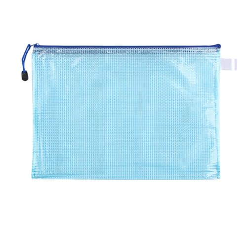 Leder Aktenordner Grid Zip Datei Tasche A4 Transparent Handheld Datei Tasche Student Wasserdichte Datei Tasche(Blau) von JXXUIRUIEEN