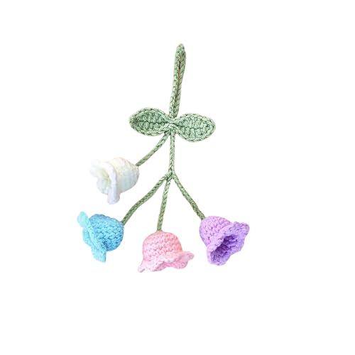 Mix Bunte niedliche Häkelblume zum Aufhängen, Autozubehör für Damen, Rückspiegel, handgestrickte Blumen-Dekoration für Autospiegel (Blau-Rosa, Violett-Weiß) von JY JUYU