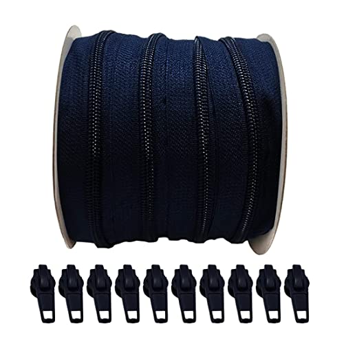 25 Meter Reißverschluss Nylon Durchgehender + 10 Automatische Metallschieber 5#, Reißverschluss zum Nähen von Kleidung, Reißverschluss Meterware, (Marineblau 1320, 25 m + 10C) von JYC CREATIVE