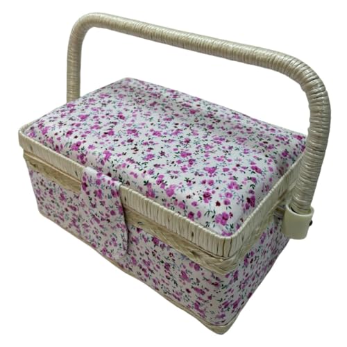 Großer Nähkasten aus Holz, mit Stoff ausgekleidet, mit 8 Fächern, Organizer mit Nadelfach, Aufbewahrungsbox mit Griff und Tablett, rosa Blume, mittelgroß Großer Nähkasten aus Holz, mit Stoff ausgekleidet, mit 8 Fächern, Organizer mit Nadelfach, Aufbewahrungsbox mit Griff und Tablett, rosa Blume, mittelgroß von JYC CREATIVE