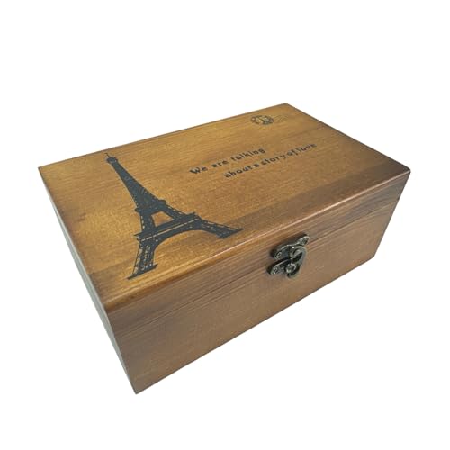 JYC CREATIVE Mehrzweck-Holzbox, Nähkästchen aus Holz, Schmuckkästchen, Aufbewahrungsbox und Dekoration, Holzkiste mit Metallschloss, Holzbox, Geschenk (Holzkiste Paris) von JYC CREATIVE