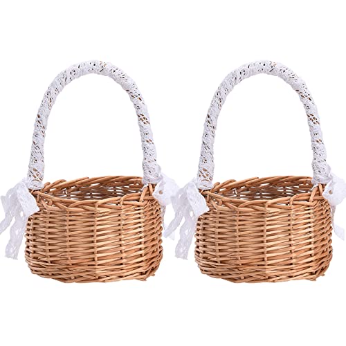 2 Stück Hochzeits-Blumenmädchen-Körbe, Weidenkorb, Rattan-Blumenkorb mit Griff, Blütenblattkorb, Süßigkeiten-Aufbewahrungskorb, Rattan-Box, Heimdekoration von JYCRA