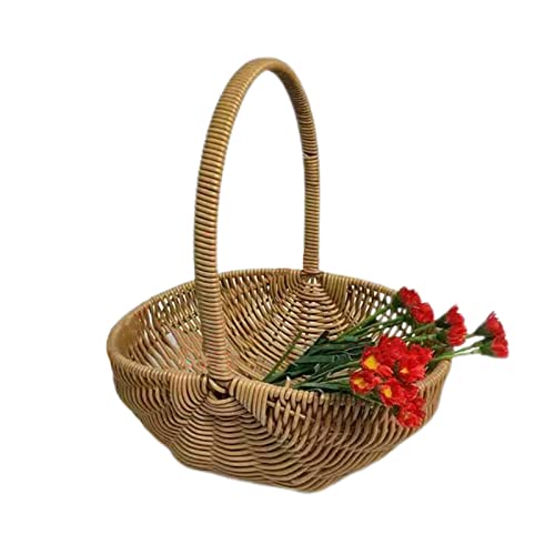 JYCRA Rustikaler Blumenkorb aus Rattan mit Griff, Handgewebter Weidenkorb, Rustikaler Blumenmädchenkorb, Tragbarer Picknickkorb, Gewebter Eier-Süßigkeitenkorb für Hochzeit, Zuhause und Garten(#3) von JYCRA