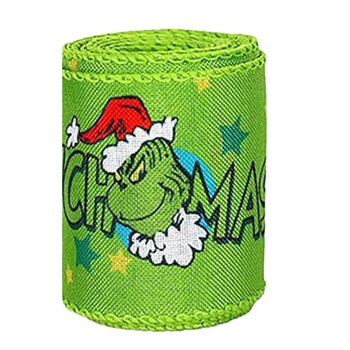 Grinch Weihnachtsband, 4,5 m, 64 mm, Grün und Rot, Geschenkband, DIY, Weihnachten, lustiges Cartoon-Dekorband für Weihnachtsbaum, Kranz und Basteldekorationen (C) von JYNKID