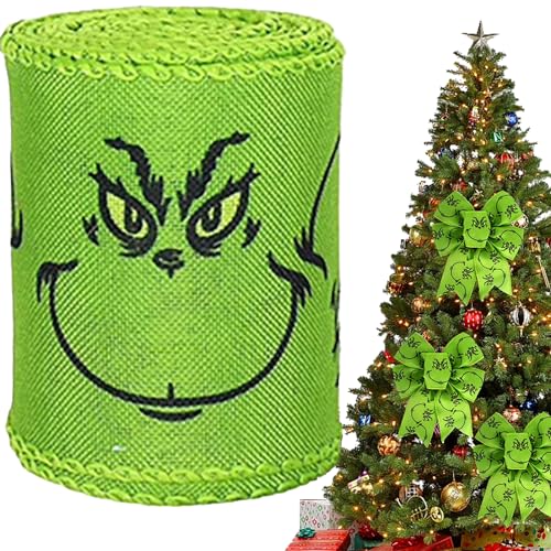 Grinch Weihnachtsband, 4,5 m, 64 mm, Grün und Rot, Geschenkband, DIY, Weihnachten, lustiges Cartoon-Dekorband für Weihnachtsbaum, Kranz und Basteldekorationen (D) von JYNKID