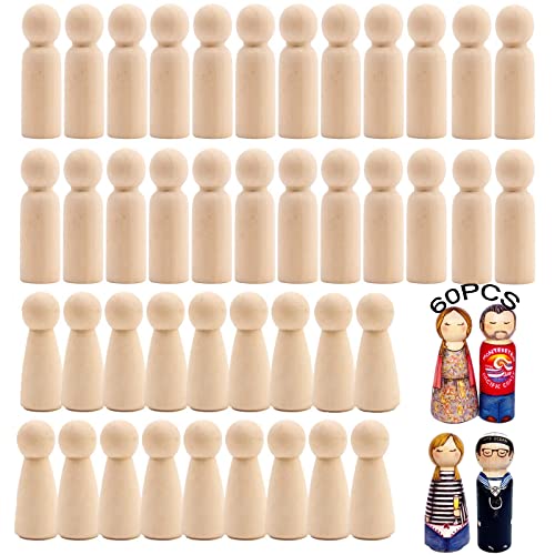 JYNLJKBF Holzfiguren Bemalen 60 Pcs DIY Holzfiguren Puppen Spielfiguren Holz Hölzerne Peg Doll Figuren Holzfiguren Mann Frau Für DIY Holzfiguren Hochzeit Geburtstag Dekoration Bemalen Basteln Holz von JYNLJKBF