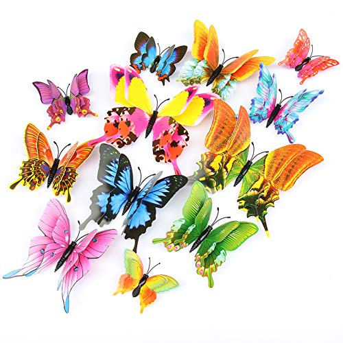 JYPHM 24 Stück 3D Schmetterlinge Deko Abnehmbare Dekoration Wandtattoo Butterfly Wandsticker Schmetterling Wandaufkleber Heimdeko Kinderzimmer Schlafzimmer Deko Bunt von JYPHM