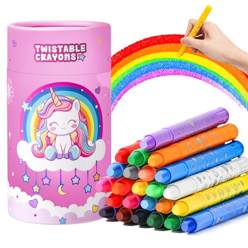 JYPS Einhorn Waschbar Wachsmalstifte für Kleinkinder, 24 Farben Buntstifte Set mit Stifthalter, Ungiftige Sichere Kleinkindmalstifte ab 1-3 jahr, Malzubehör Geschenk für 5 6 7 8 Mädchen von JYPS