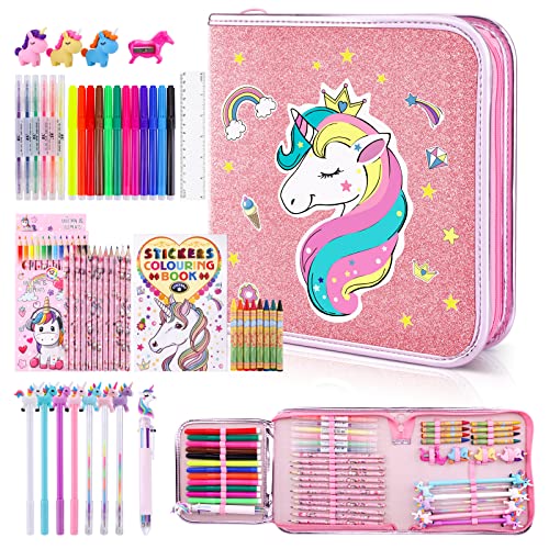 JYPS Malset für Kinder, Einhorn Geschenke für Mädchen 3 4 5 6 7 Jahre, Filzstifte Glitzerstifte Buntstifte Set Mädchen, Spielzeug ab 4-7 Jahre Mädchen, Einhorn Geschenk für Weihnachten von JYPS