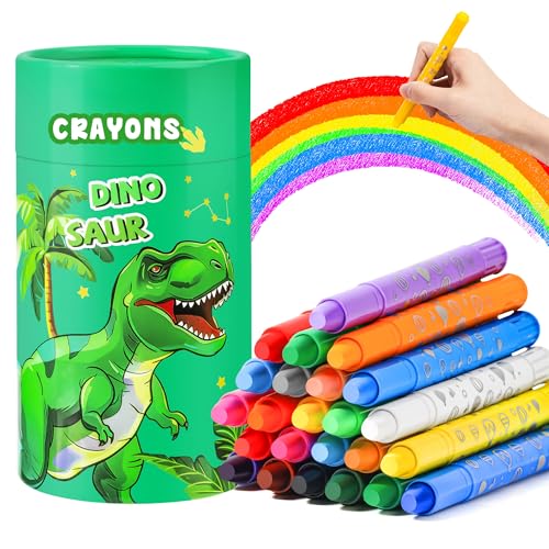 JYPS Waschbar Wachsmalstifte für Kleinkinder ab 1-3 jahr, 24 Farben Twistable Buntstifte Set mit Dinosaurier Stifthalter, Ungiftige Sichere Malstiften für Kleinkind, Geschenk für 5-12 jahr Kinder von JYPS