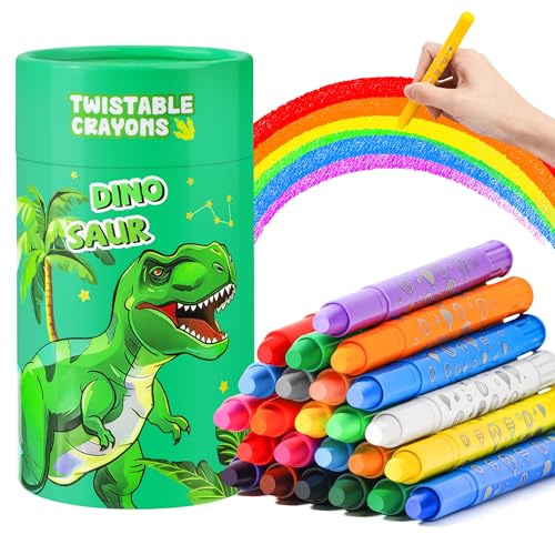 JYPS Waschbar Wachsmalstifte für Kleinkinder ab 1-3 jahr, 24 Farben Twistable Buntstifte Set mit Dinosaurier Stifthalter, Ungiftige Sichere Malstiften für Kleinkind, Geschenk für 5-12 jahr Kinder von JYPS