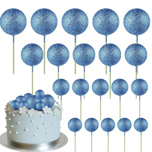 20 Stück Kugel-Kuchenaufsatz, Dekorationen, Mini-Ballons, Kuchenaufsatz, blaue Glitzerkugeln, Kuchenaufsätze, Kuchendekorationen für Hochzeit, Geburtstag, Kuchendekorationen von JYTDBCS