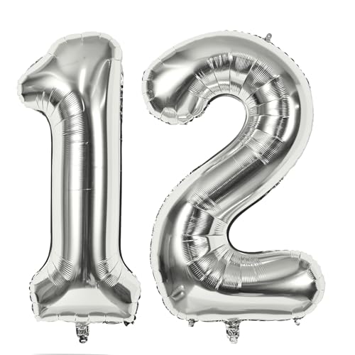 JYTDBCS Luftballons zum 12. Geburtstag, 101,6 cm, Mylar, selbstaufblasend, 12 Ballon-Zahlen, große Folienballons 1 und 2 Heliumballons für Frauen und Mädchen, Party-Dekorationen, von JYTDBCS