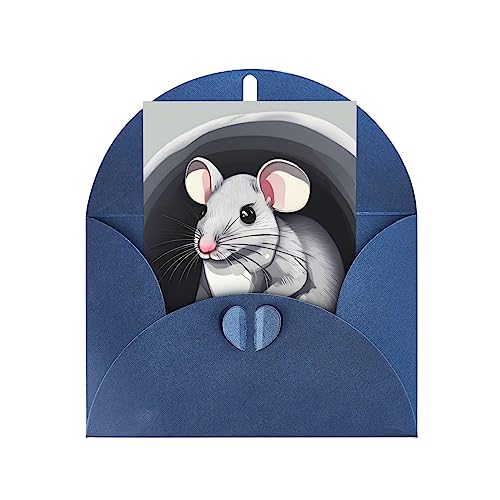 Grußkarte mit Maus im Loch, elegante Perlpapier-Urlaubskarte für Weihnachten, Segenskarte, Geburtstag, Valentinstag, Blau von JZIRQWKXVS